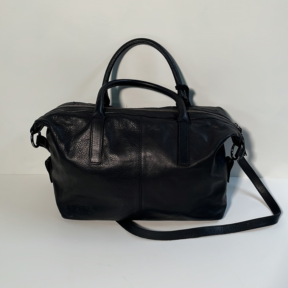INNUE Career/Travel Black Leather/Suede Stud Accent Top Handle Long Strap Purse - Picture 7 of 16